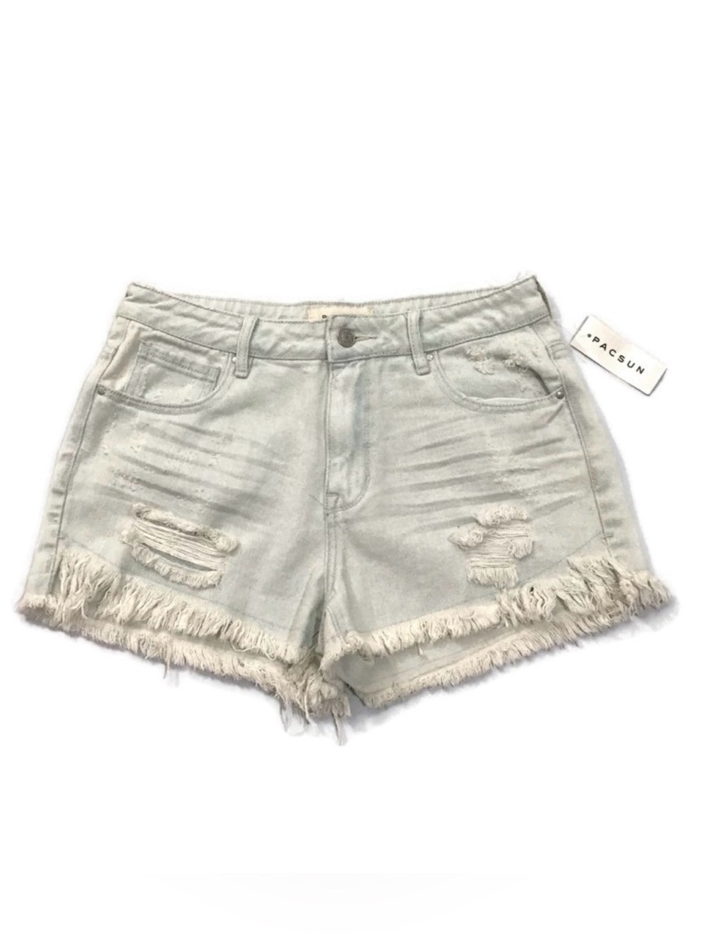 Pacsun High Rise Distressed Light blue Denim Jean Shorts New! Retail $44.95